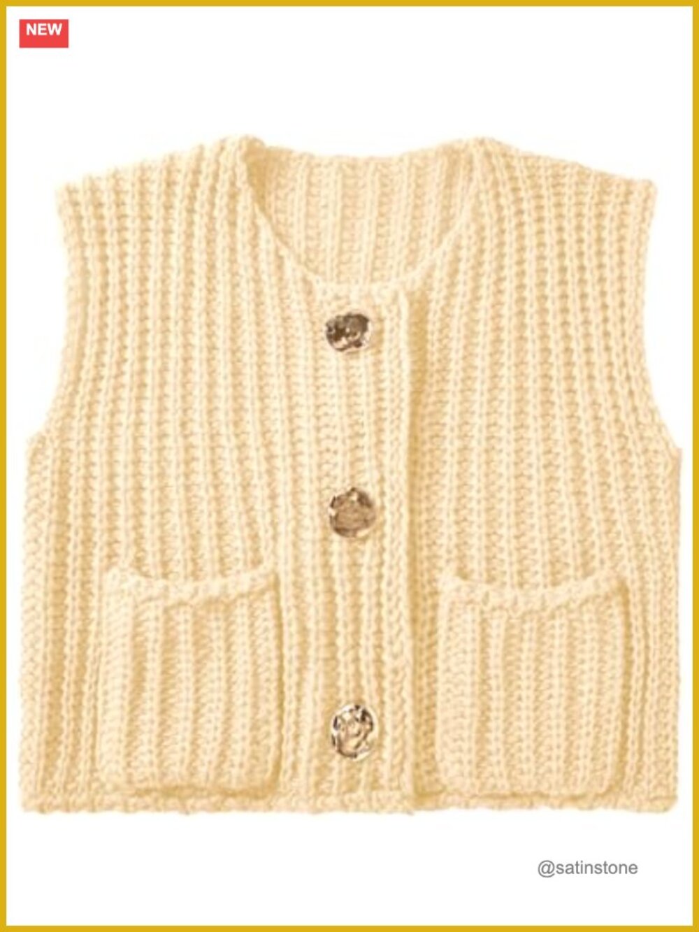 Cropped Chunky Knit Sweater Vest Sleeveless Button Down Cardigan with Pockets